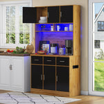 Multifunctional Buffet, 100x40x180cm with LED & App Control, Natural-colored/Black PB, MDF