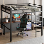Loft Bed 140x200cm Iron Frame Desk Shelves Power USB/Type-C - Black