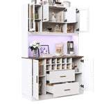 Sideboard Kitchen Cabinet with LED Lighting and Socket, Black and White