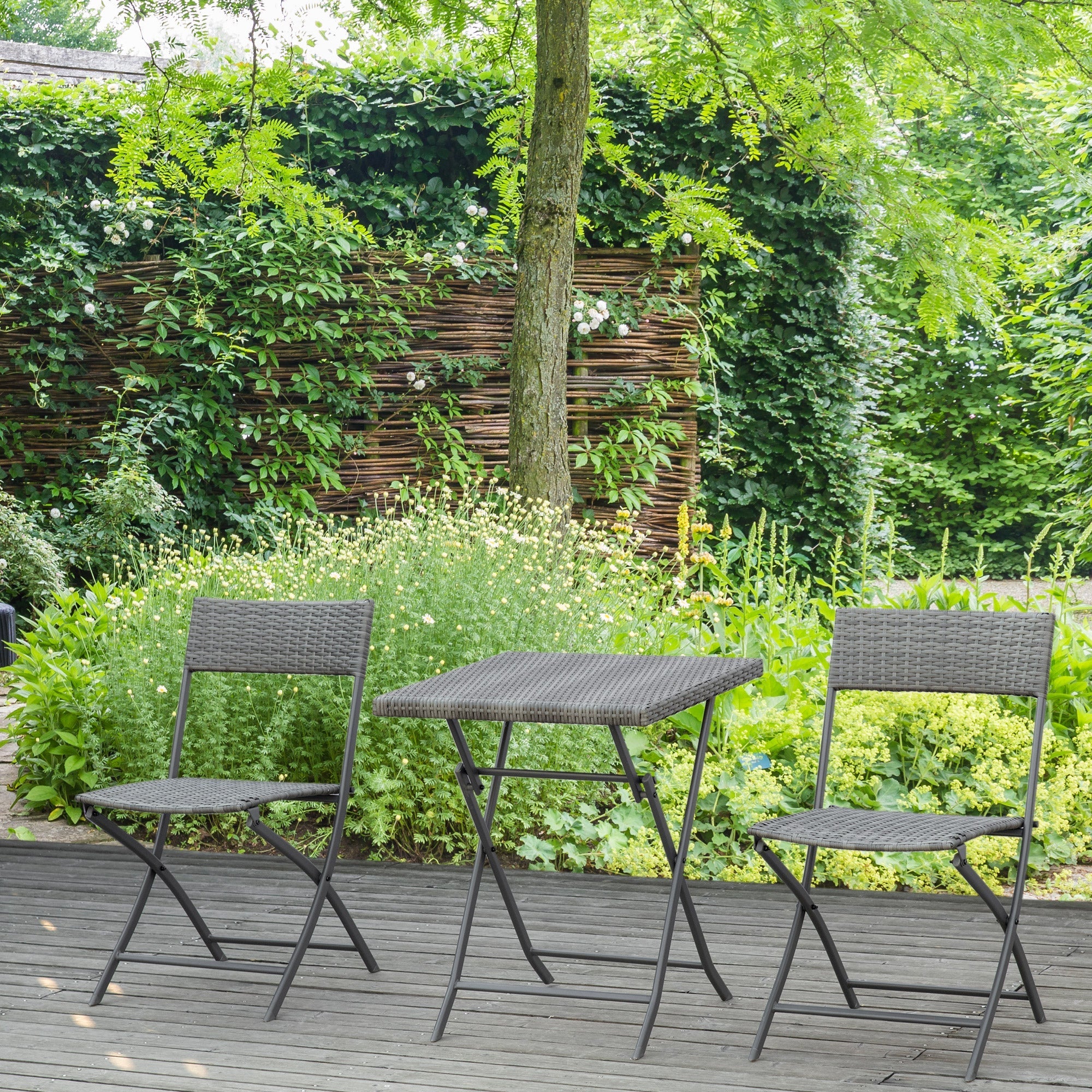 Polyrattan Bistro Set, 2-Person Garden Furniture, Grey