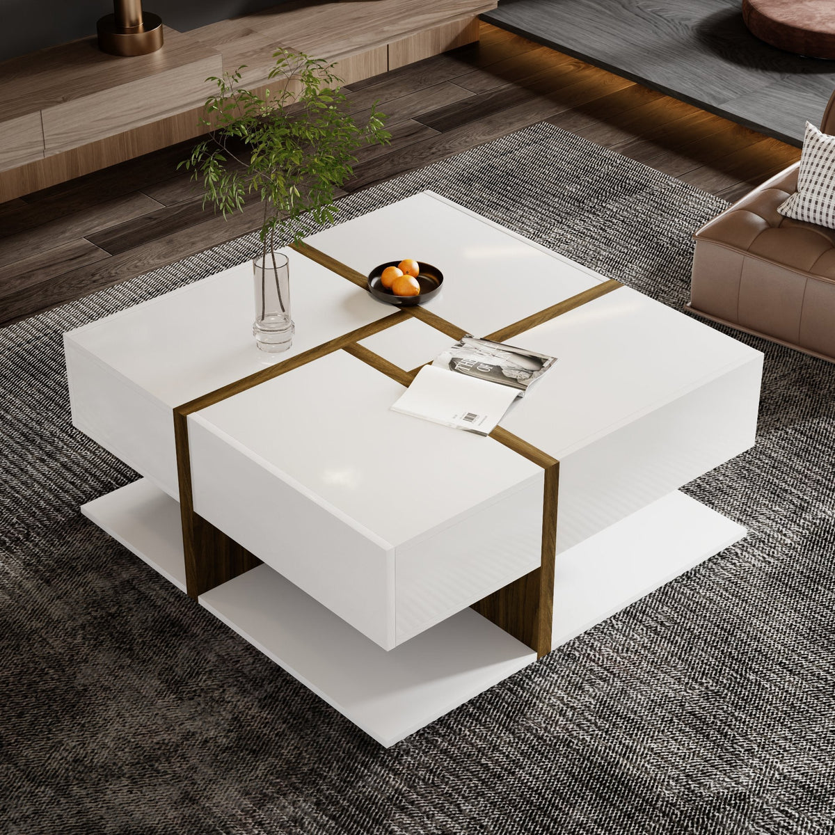 Coffee Table, 4-Drawer with Storage, High-Gloss