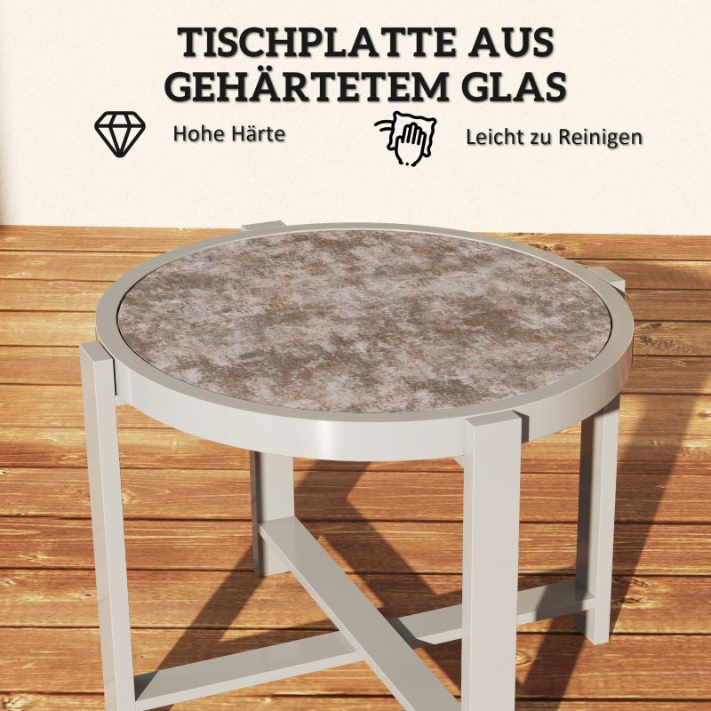 Side Table, Round Weatherproof Balcony, Aluminum Gray