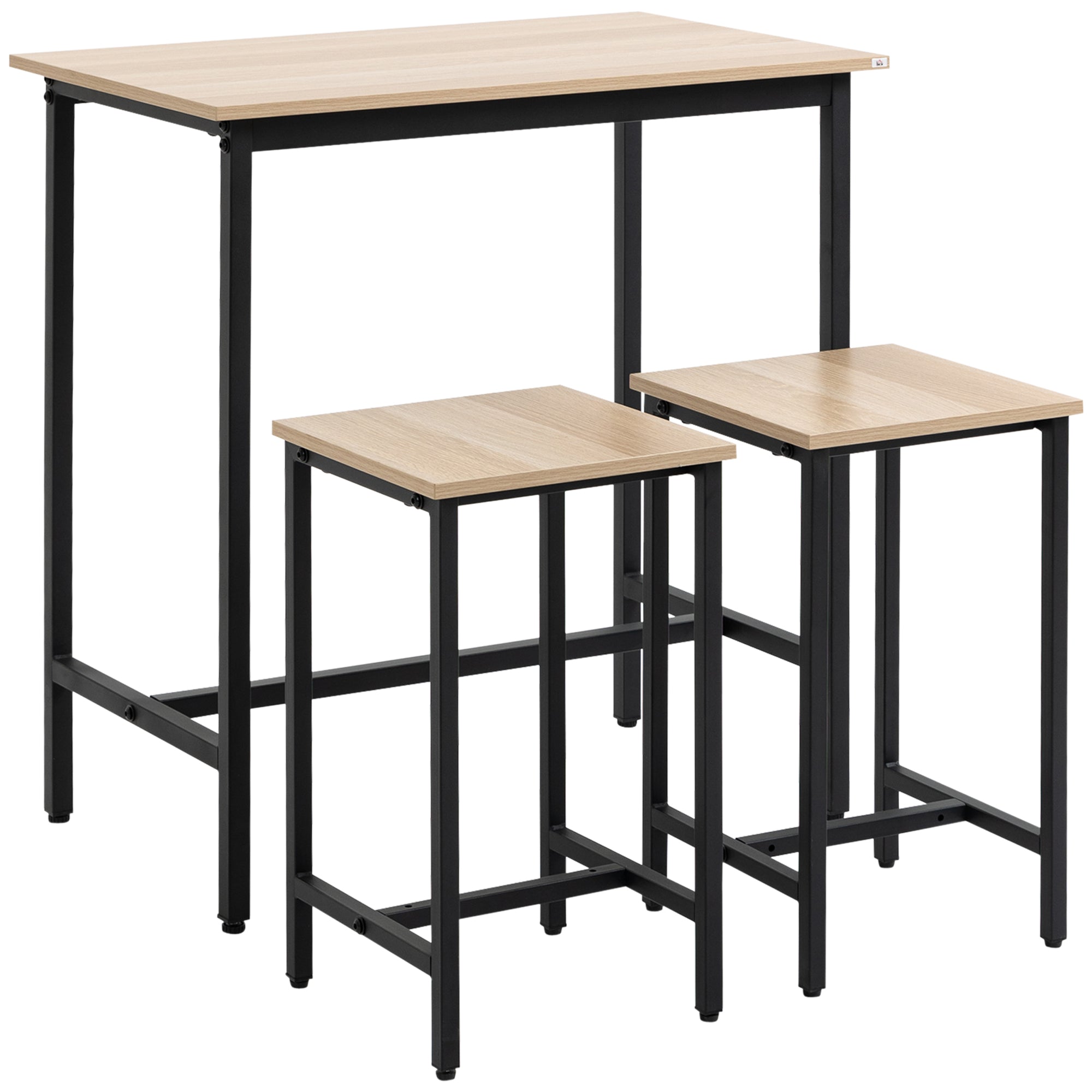 3-Piece Dining Set, Balcony & Garden, Natural Wood Look & Black
