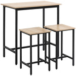 3-Piece Dining Set, Balcony & Garden, Natural Wood Look & Black