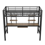 Loft Bed 90x200cm with Desk and 2 Bookshelves - Black Metal