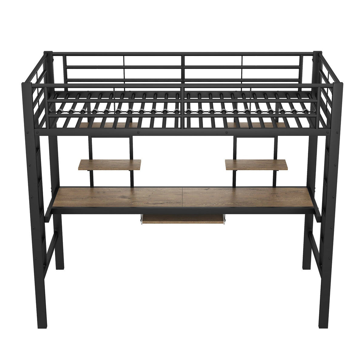 Loft Bed 90x200cm with Desk and 2 Bookshelves - Black Metal