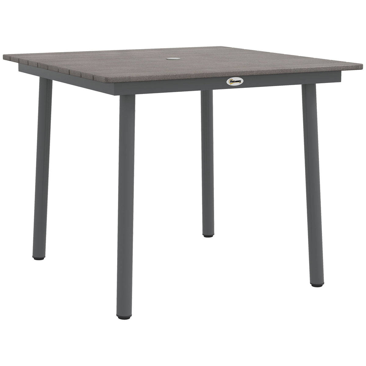 Garden Table Dining Table 4 People Umbrella Hole Slatted Frame HDPE Dark Grey
