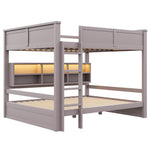 Bunk Bed 160x200 with Storage Cabinets & LED Light, Brown