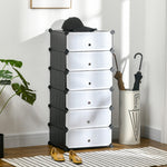 Shoe Rack Shelf for 6 Pairs of Shoes, Modular DIY, Plastic Black+White