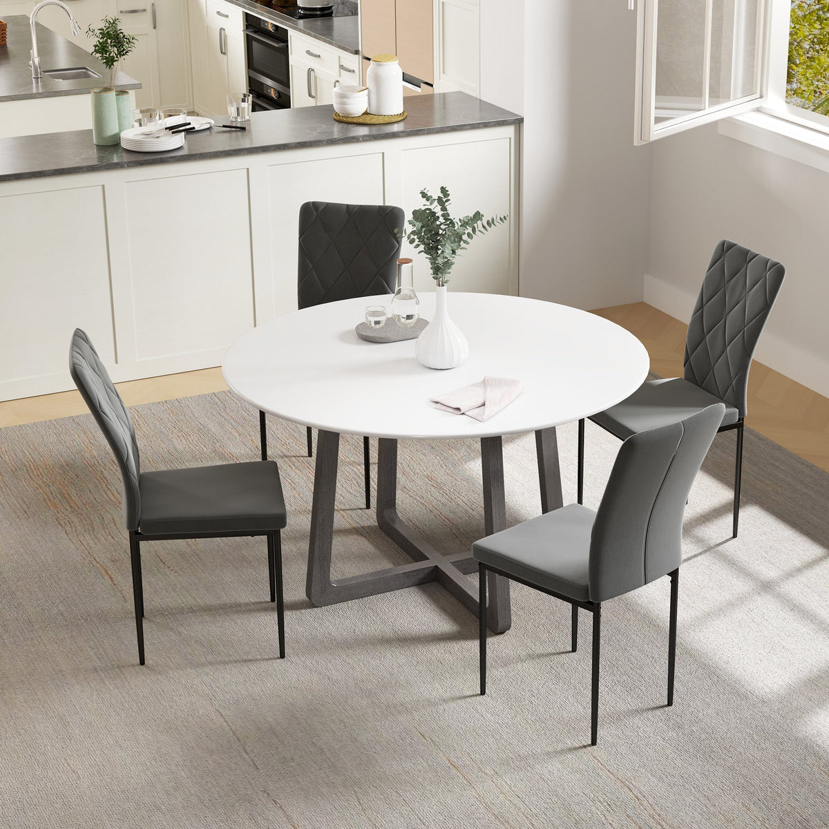 Dining Chairs Set of 4 with Backrest, Metal Legs, Dark Grey Velvet