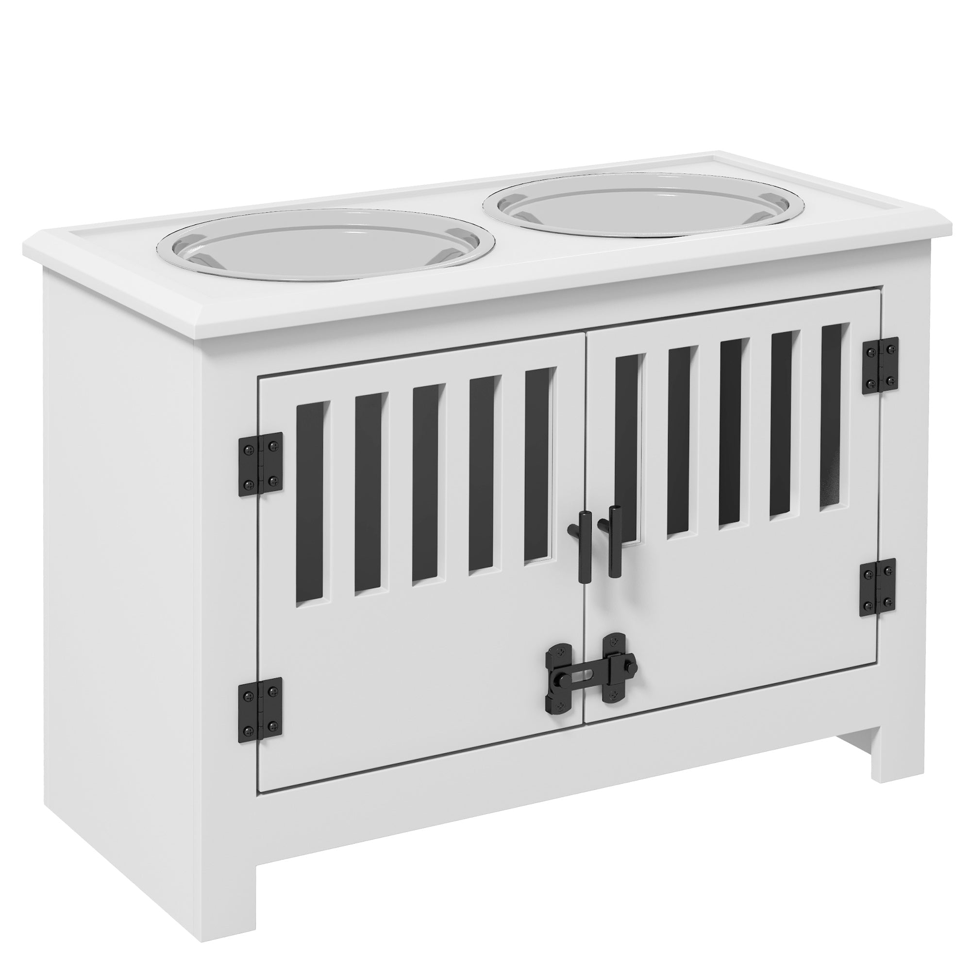 Elevated Pet Feeder, 2L Bowl, Storage, Lock, White