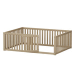 Children's bed 140x200 wooden floor bed frame with fence and door, wood color