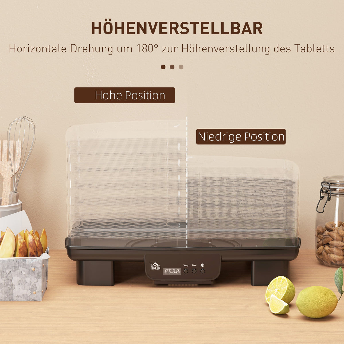 Food Dehydrator, 6 Trays, 550W, 40-70°C, 48-Hour Timer, Black