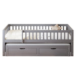 Solid Wood Sofa Bed, Pull-out Storage Drawers Safety Rail 90x200cm, Grey