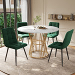 Dining Table Set 5-Piece Round 100cm Gold Metal Legs White MDF Green Velvet
