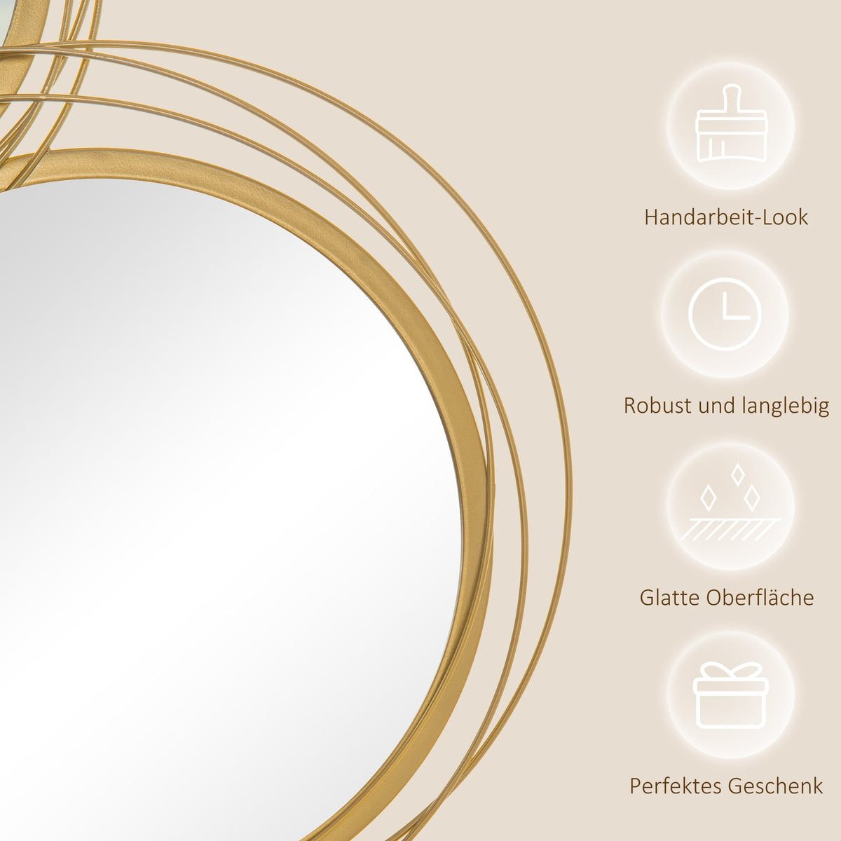Mirror Set, 4 Round Mirrors Wall Decoration, Elegant Metal