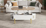 Coffee Table 120x50x43cm Height-Adjustable Hidden Storage 7 Shelves Wood/White