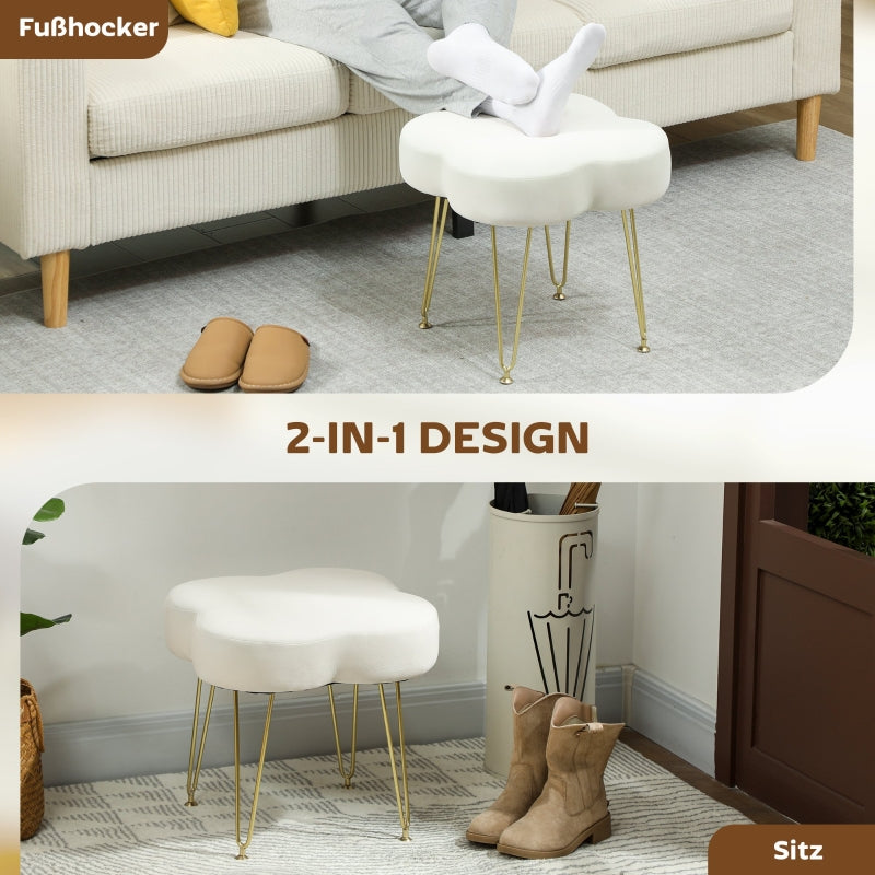 Footstool, Cloverleaf Shape, Fabric, Cream White