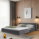 Double Bed 160x200cm Comfortable Backrest Sturdy Frame - Dark Grey Chenille