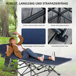Camping Bed, Foldable with Pillow, Side Pocket, 150 kg Capacity, Oxford Dark Blue