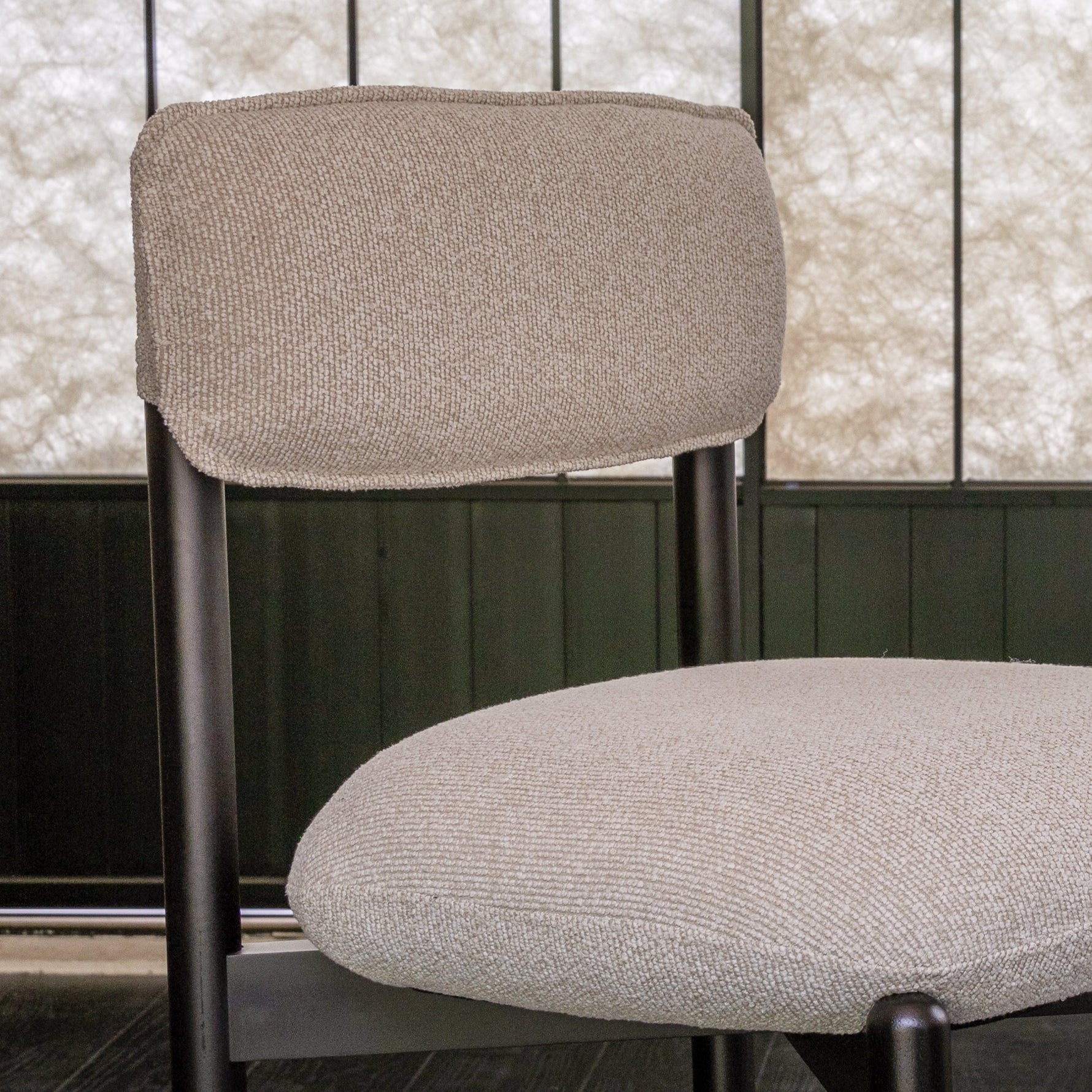 Wooden Chair Frank, Upholstered Seat, Black/Beige