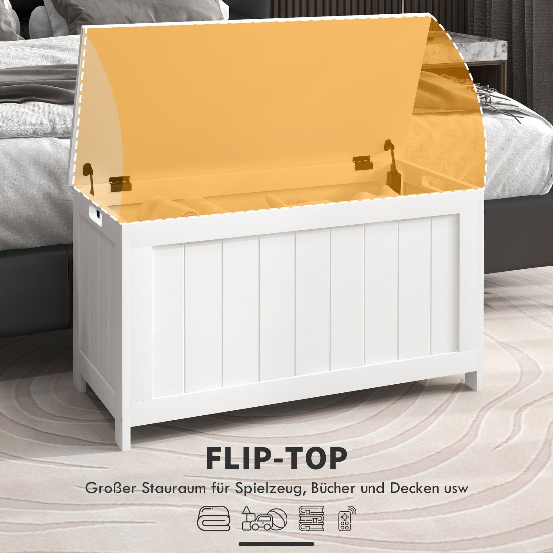 Storage Box Chest, Handle Lid, Living Room Bedroom, White
