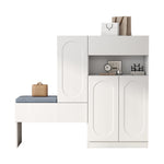 Trendy 2-in-1 Shoe Cabinet with Curved Doors, Soft-Close, Adjustable Compartments, Upholstered Bench, White