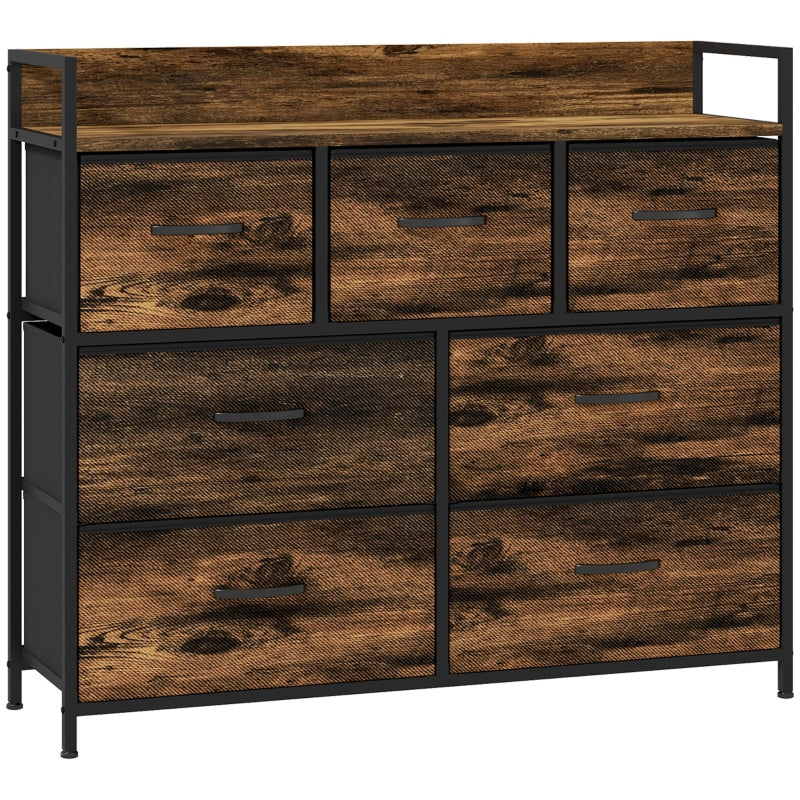 Chest of Drawers, 7 Fabric Drawers, Anti-Tip, Brown MDF