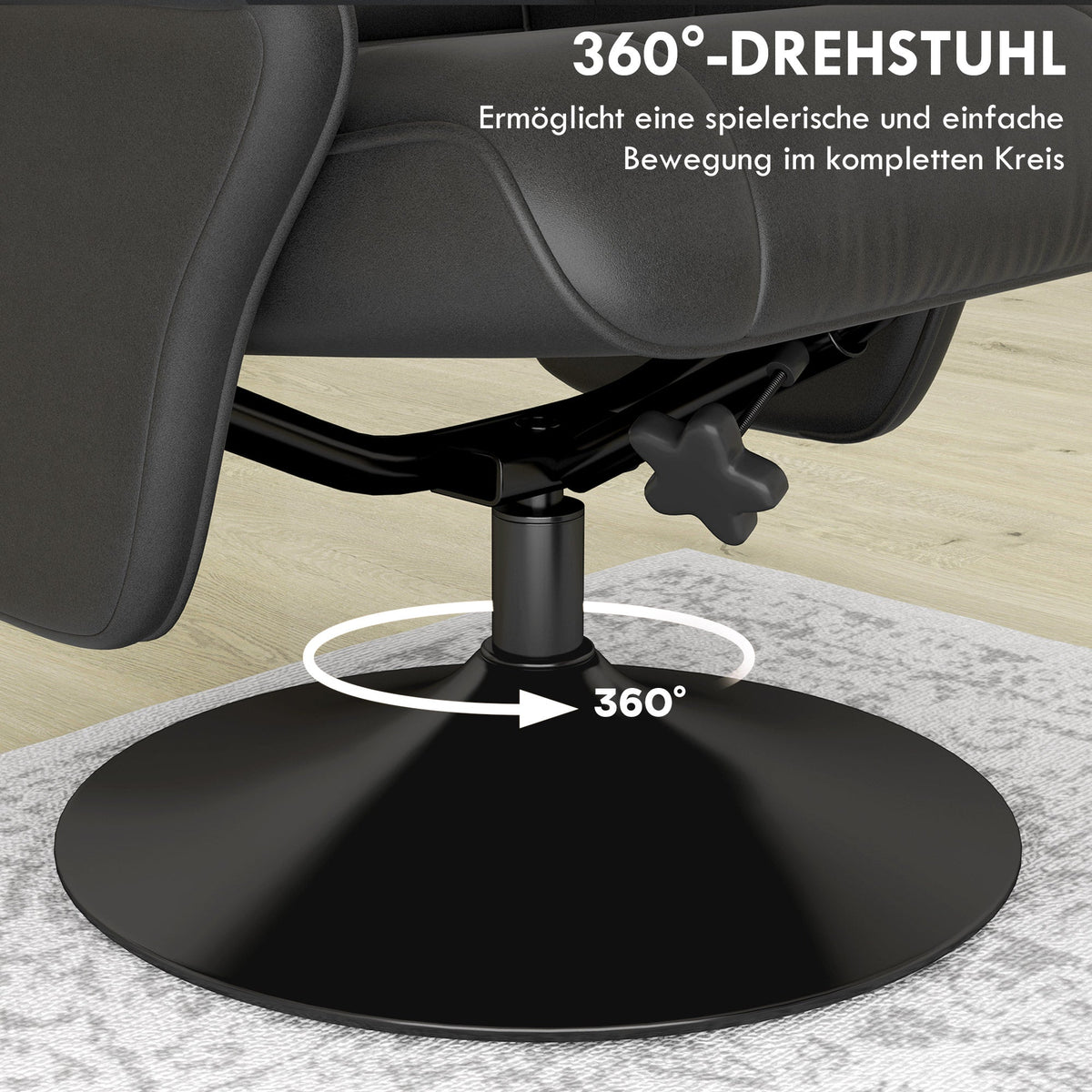Recliner Chair with Footstool, Swivel Reclining TV, 150kg Load, Microfiber Cloth, Black