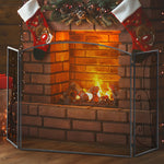 Fireplace Grate, 3-Panel Foldable Spark Guard, Metal Black