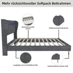 Modern Minimalist Upholstered Bed, Soft LED-Integrated Headboard, Low-Profile Non-Storage, 140x200 cm Grey