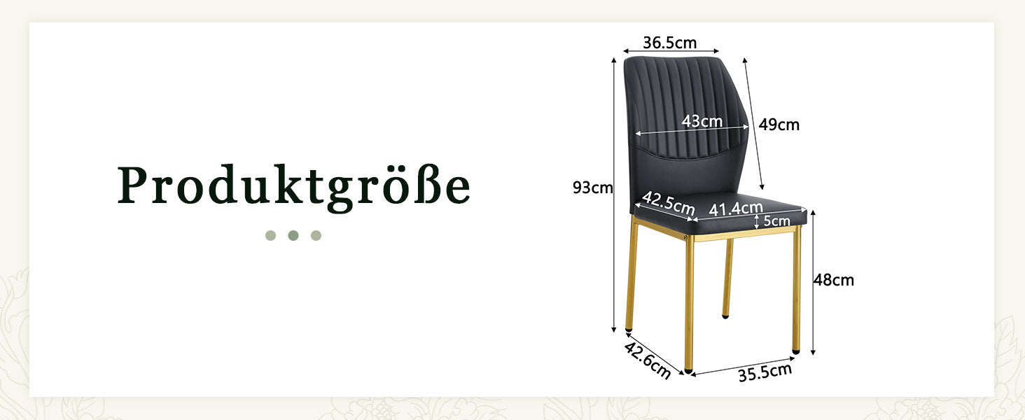 Chic Dining Chairs, Set of 4 with Vertical Embossing and Metal Legs, Black and Gold