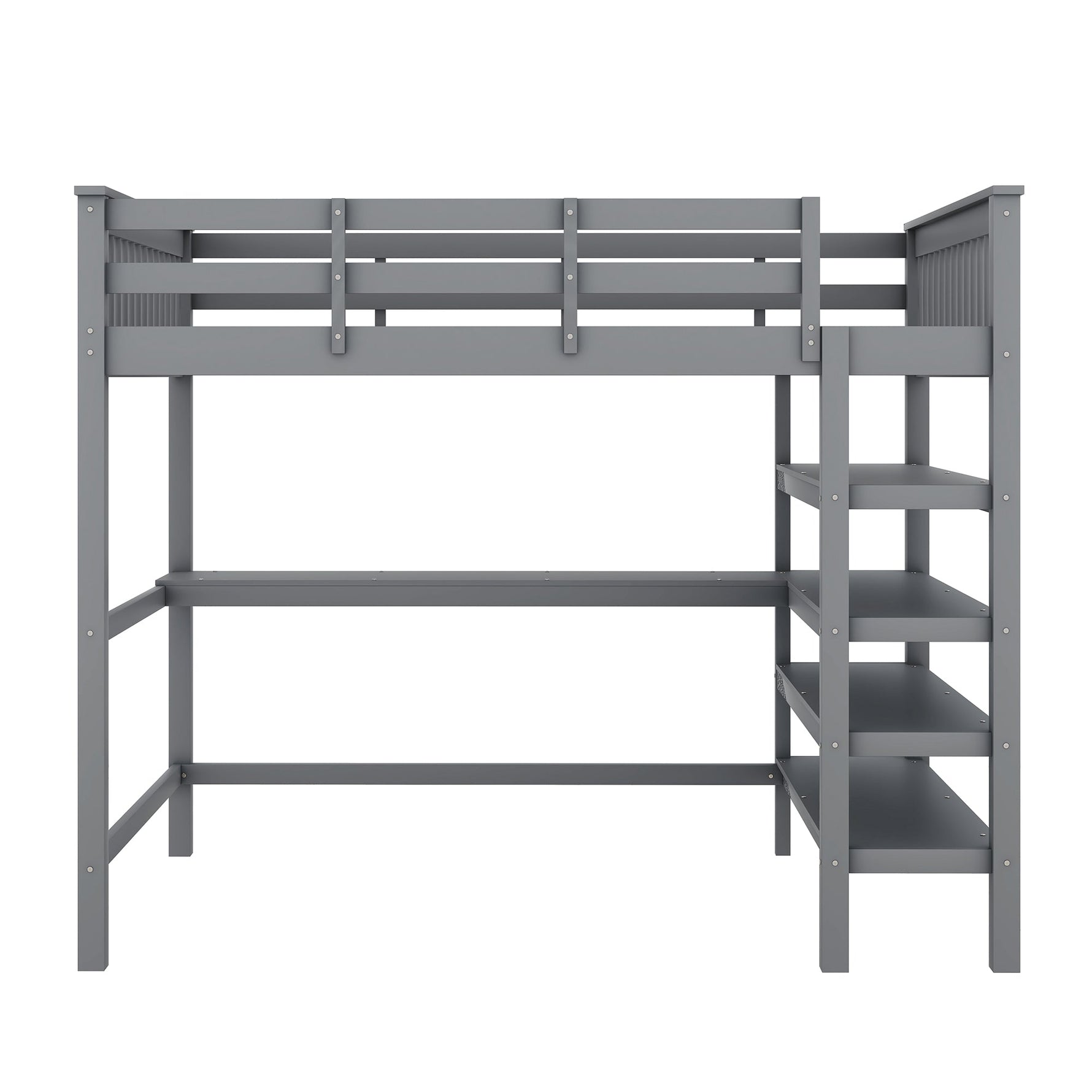 Loft Bed 140x200cm Storage Compartments Desk - Grey
