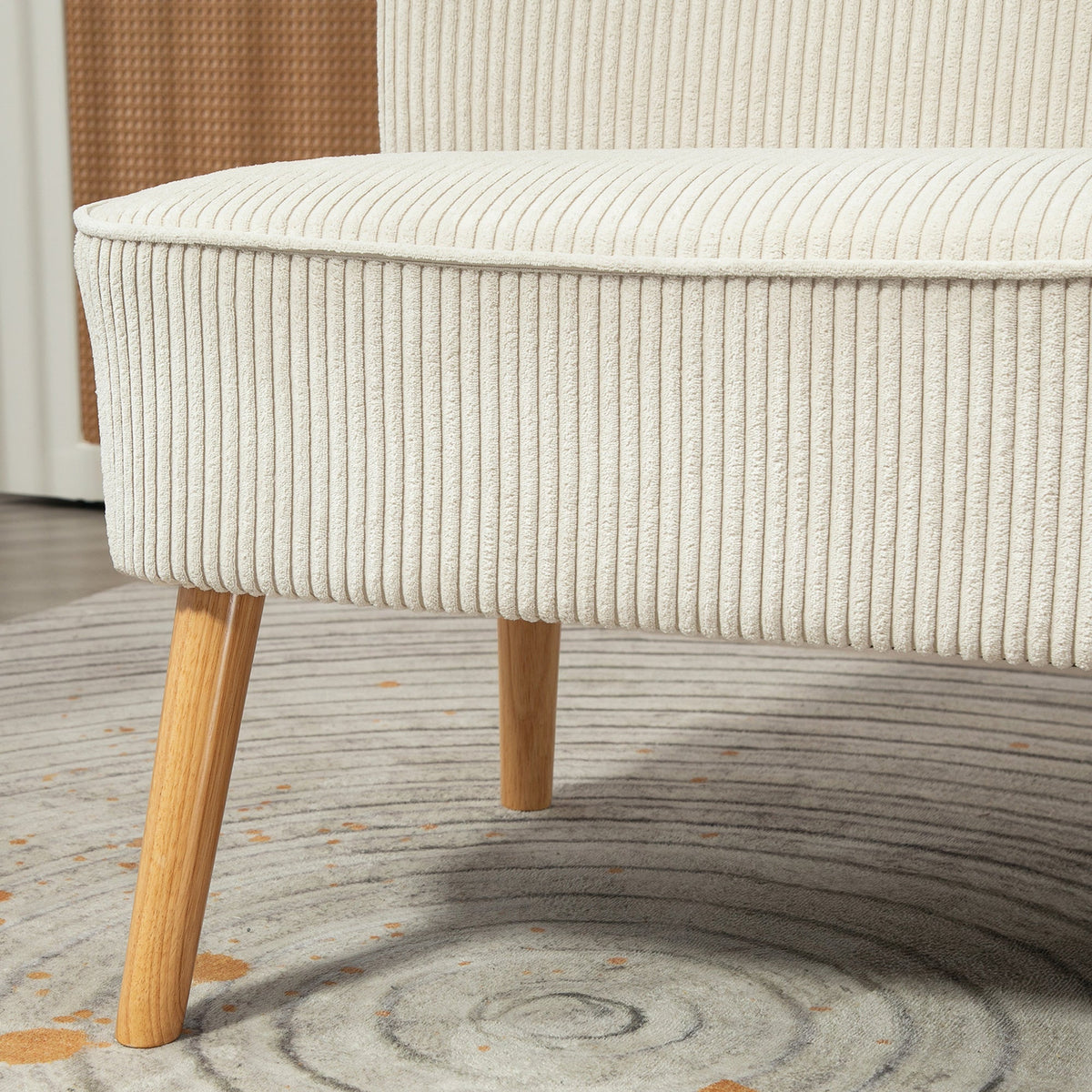 2-Seater Sofa Upholstered Lounge Wooden Legs, Corduroy Cream White