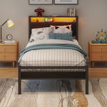 Storage Bed 90x200cm with USB & LED Lighting, Metal Frame