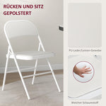 Folding Chairs, Portable Office with Cushions, Faux Leather White