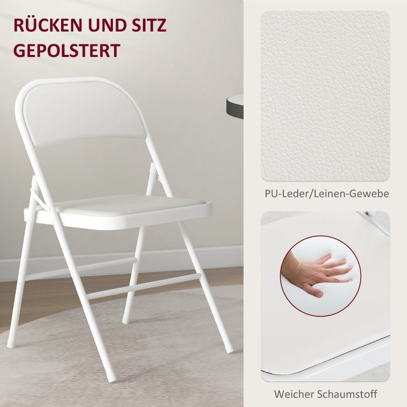 Folding Chairs, Portable Office with Cushions, Faux Leather White