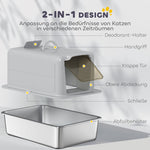 Cat Litter Box, Tray, Filter, Scoop, Grey/Silver
