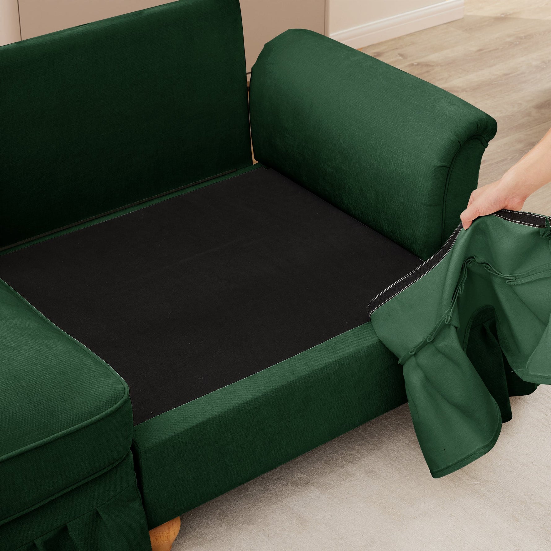 Windsor Stool with Removable Ruffle Skirt and Chenille Fabric, Green