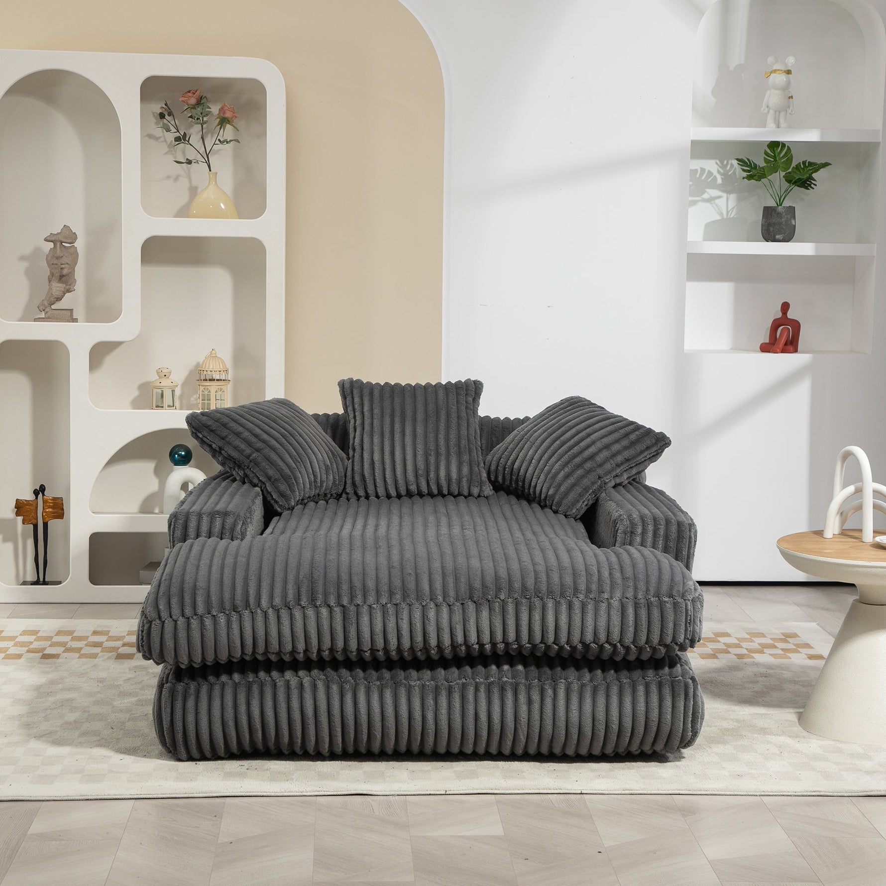 Sofa Bed, Cloud Couch with 3 Soft Pillows, Single Seat, Dark Grey Corduroy