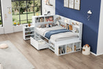 Children's Bed 90x200cm with Drawers & Bookshelf, White