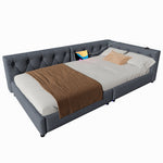 Sofa Bed Daybed 90x200cm Button Tufting Ambient LED USB-C Beige Linen