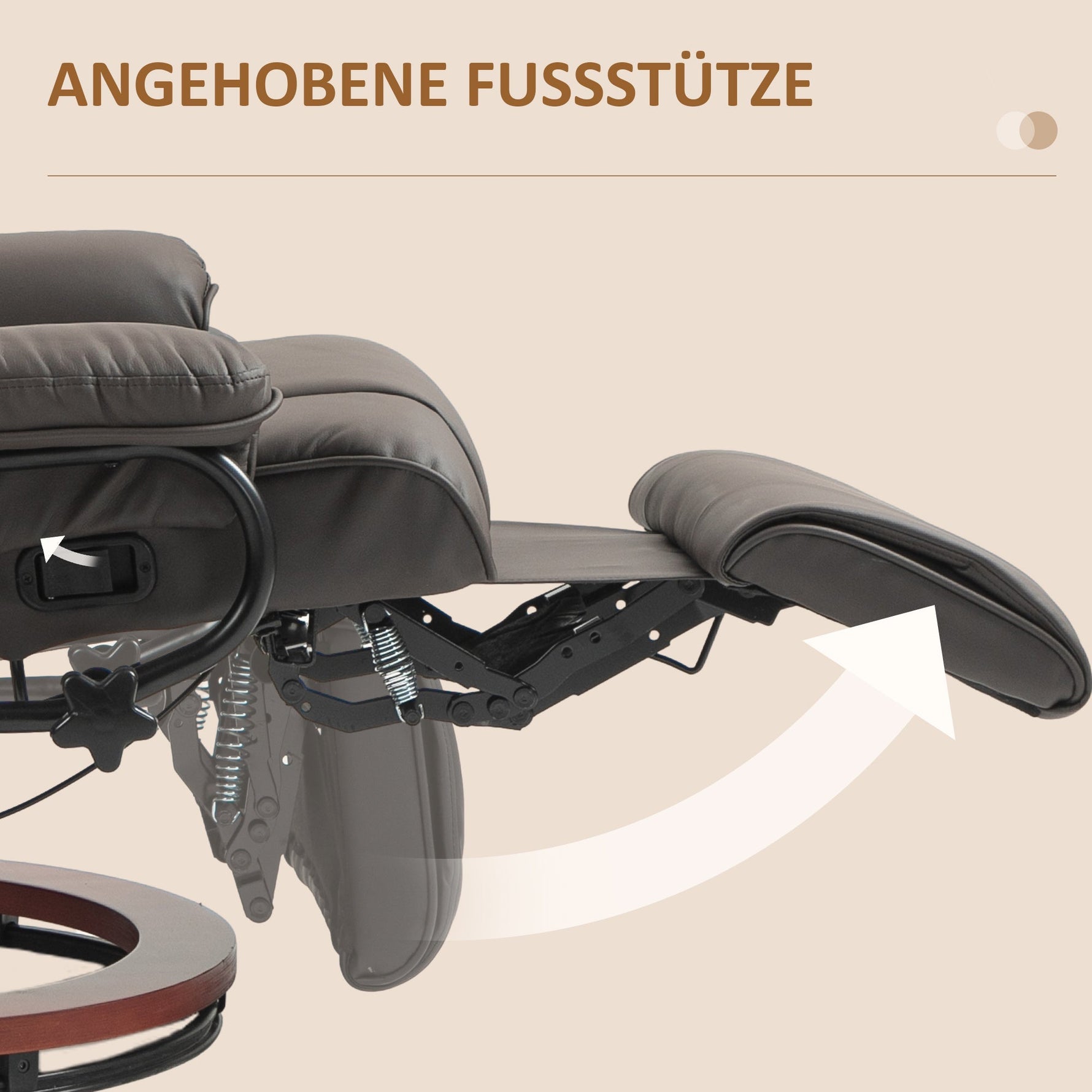 Reclining TV Armchair, Swivel Adjustable Backrest 150 kg Capacity, Faux Leather Brown