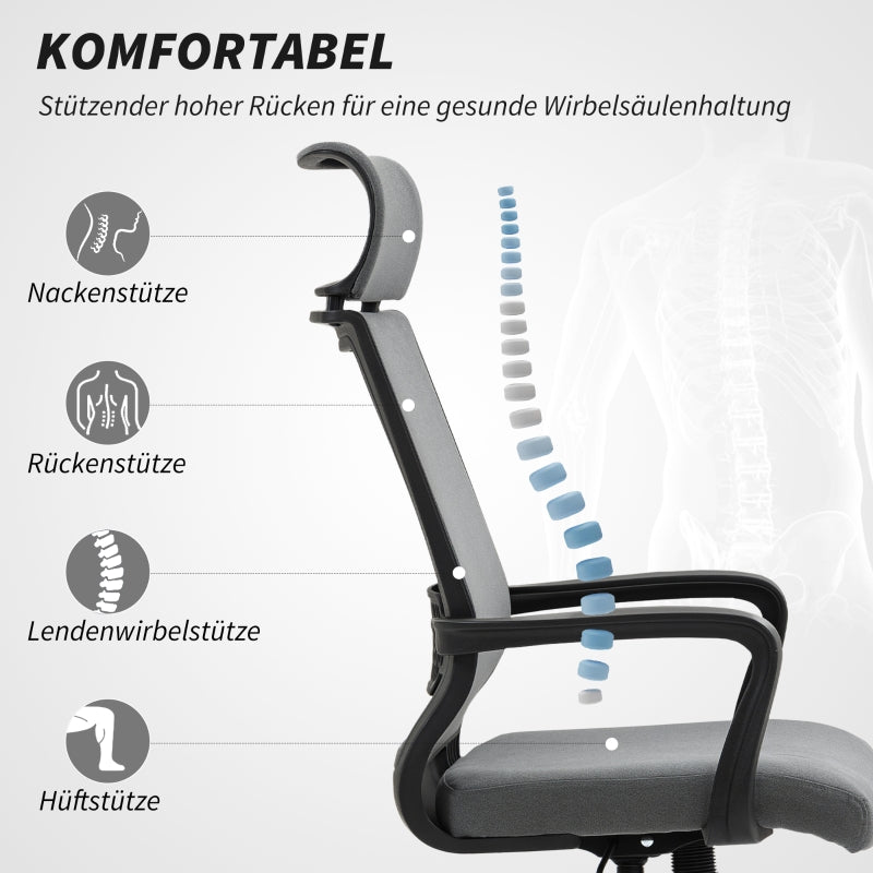 Office Chair, Ergonomic Swivel, Dark Grey Faux Wool