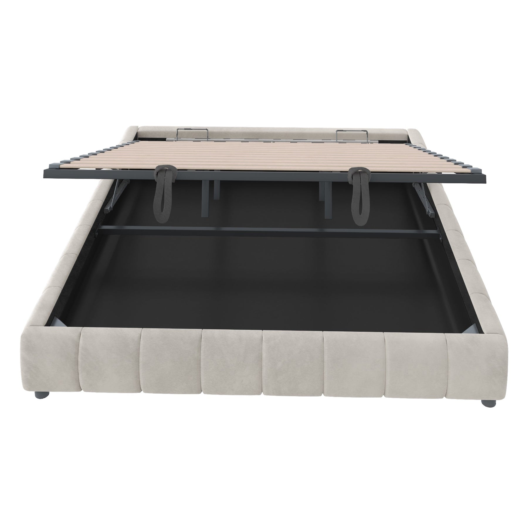Upholstered Bed 180x200cm LED Floating Frame Storage, Beige