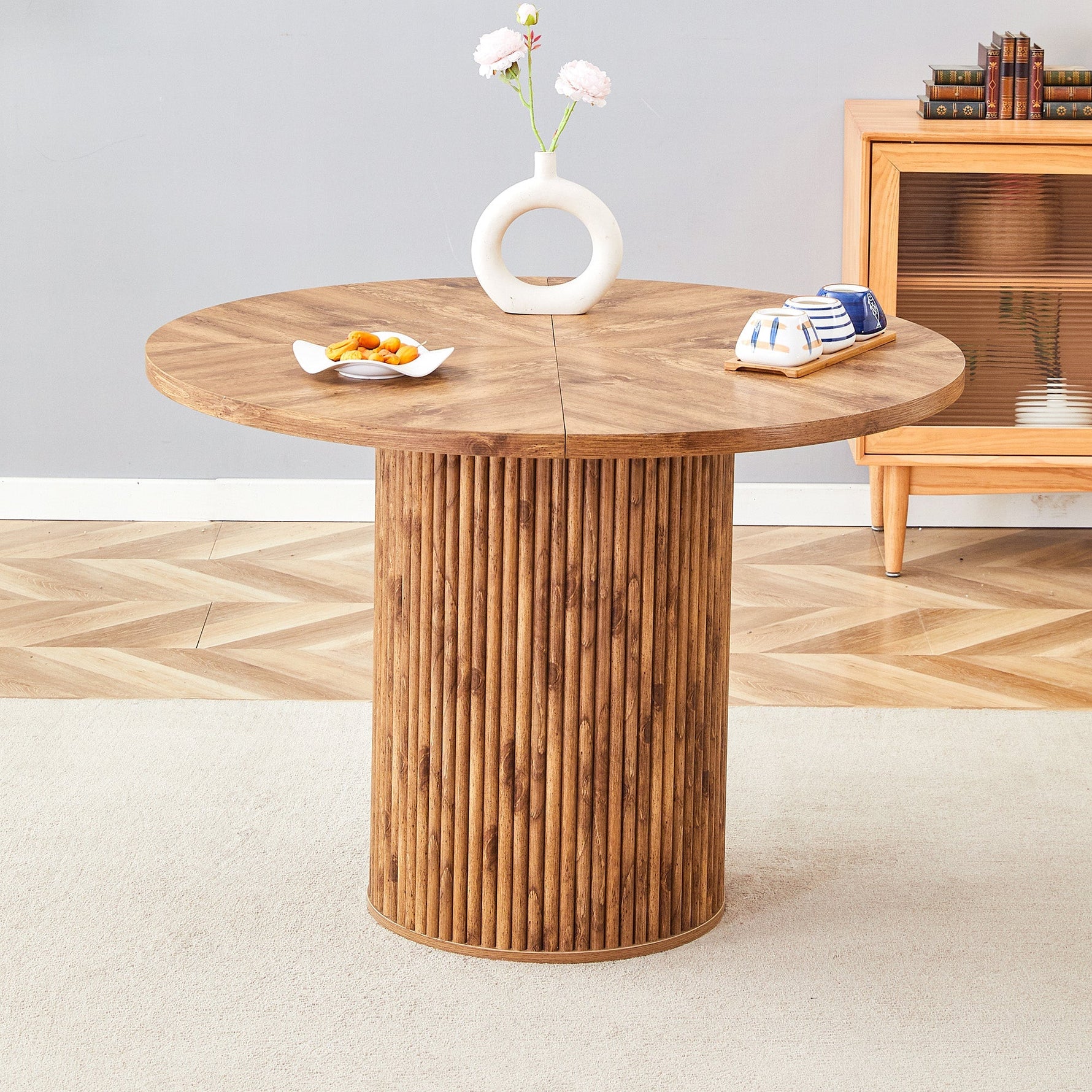 Round Dining Table 100cm 4-6 Seater with Storage - MDF