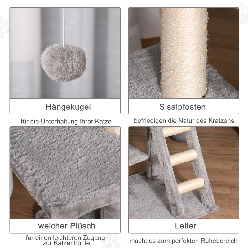 Cat Tree, 120 cm Multi-Level with Cave & Sisal Posts, Light Grey