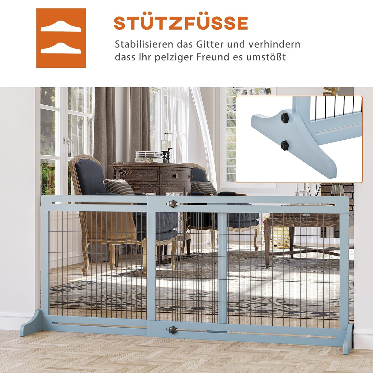 Wooden Dog Gate, Extendable Freestanding 104-183cm Grey