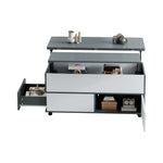 Coffee Table, 100x98x65cm Height-Adjustable Multifunctional with Hidden Storage & Wheels, Grey and White Splices