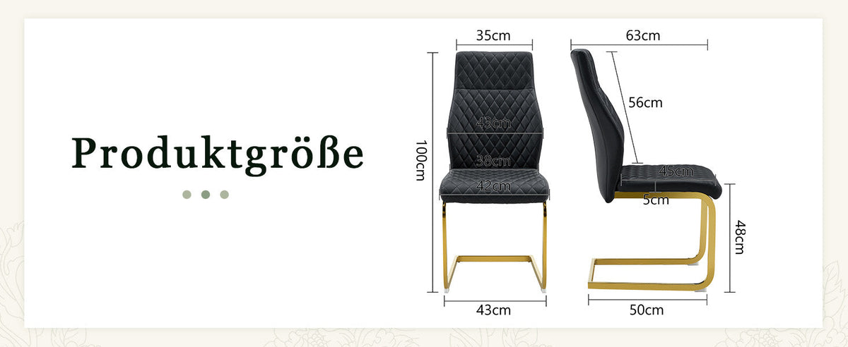 Dining Chairs Set of 2 with High Backrest and Padded Cushion, Black and Gold
